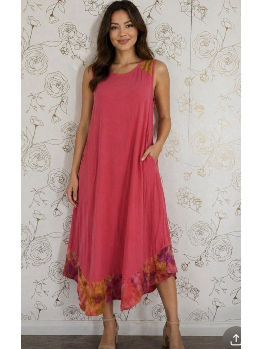 LOGO by Lori Goldstein Dress Size Medium Pink Tank Midi Rayon Tie Dye NWT